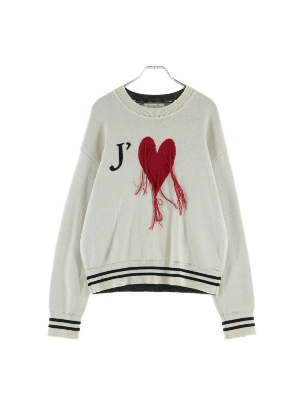Dior Heart Embroidery Logo Cashmere Knit Sweater Ivory